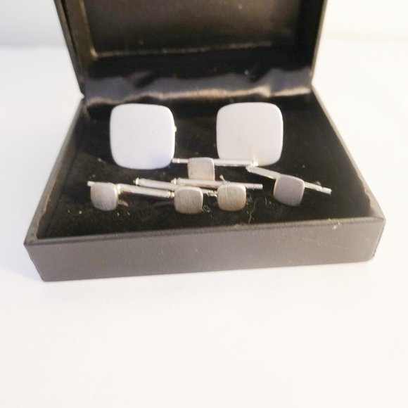 Mens Sterling Silver Tuxedo Cufflinks and 5 Studs - Picture 1 of 2